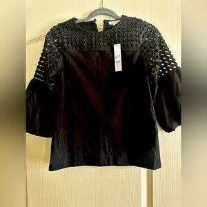 Chico's Black Blouse with Textured Sleeves